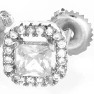 Sterling Silver Rhodium Plated CZ Stone 8mm Square Fashion Earrings